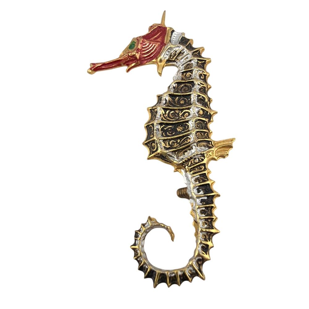 Vintage Damascene Seahorse Brooch SPAIN
